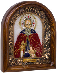 Икона - Преподобный Кирилл Игумен Белозерский. 185х225х50 мм. (Бисер, деревянный киот).