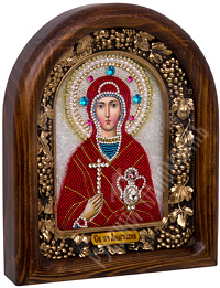Икона - Великомученица Анастасия Узорешительница. 185х230х50 мм. (Бисер, деревянный киот).
