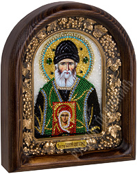 Икона - Преподобный Паисий Святогорец. 185х225х50 мм. (Бисер, деревянный киот).