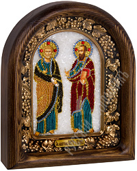 Икона - Святые Апостолы Петр и Павел. 185х230х50 мм. (Бисер, деревянный киот).
