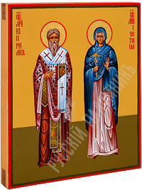 Писаная икона - Священномученик Киприан и мученица Иустина. 210х175х22 мм. Доска, левкас, темпера, ручная работа.