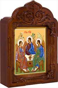 Икона - Святая Троица. Печать на холсте, деревянный киот. 350х245х55 мм.