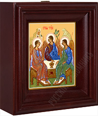 Икона - Святая Троица. Печать на холсте, деревянный киот. 160х140х50 мм.