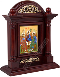 Икона - Святая Троица. Печать на холсте, деревянный киот. 240х195х75 мм.