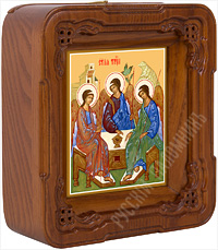 Икона - Святая Троица. Печать на холсте, деревянный киот. 152х135х52 мм.
