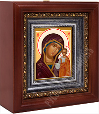 Икона - Божией Матери «Казанская» в деревянном киоте. 180х165х60 мм.