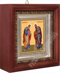Икона - Святые Апостолы Петр и Павел в деревянном киоте. 180х165х60 мм.