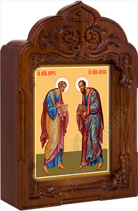 Икона - Святые Апостолы Петр и Павел в деревянном киоте. 350х245х55 мм.