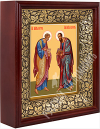 Икона - Святые Апостолы Петр и Павел в деревянном киоте. 240х210х60 мм.