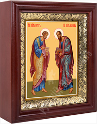 Икона - Святые Апостолы Петр и Павел в деревянном киоте. 210х180х60 мм.