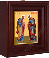 Икона - Святые Апостолы Петр и Павел в деревянном киоте. 160х140х50 мм.