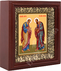 Икона - Святые Апостолы Петр и Павел в деревянном киоте. 155х140х52 мм.