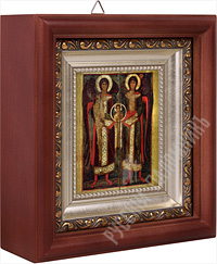 Икона - Архангел Михаил и Архангел Гавриил (конец XIII века) в деревянном киоте. 180х165х60 мм.