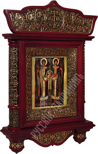 Икона - Архангел Михаил и Архангел Гавриил (конец XIII века) в деревянном киоте. 430х310х70 мм.