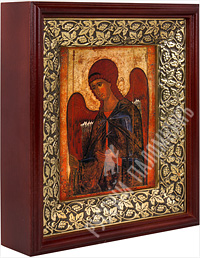 Икона - Архангел Гавриил (1387-1395 гг.) в деревянном киоте. 240х210х60 мм.