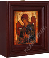 Икона - Архангел Гавриил (1387-1395 гг.) в деревянном киоте. 160х140х50 мм.