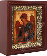 Икона - Архангел Гавриил (1387-1395 гг.) в деревянном киоте. 155х140х52 мм.