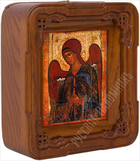 Икона - Архангел Гавриил (1387-1395 гг.) в деревянном киоте. 152х135х52 мм.
