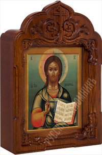 Икона - Господь Вседержитель (1898 г.) в деревянном киоте. 350х245х55 мм.