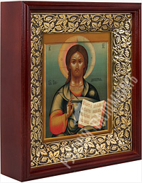 Икона - Господь Вседержитель (1898 г.) в деревянном киоте. 240х210х60 мм.