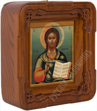 Икона - Господь Вседержитель (1898 г.) в деревянном киоте. 152х135х52 мм.