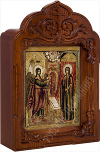 Икона - Божией Матери «Благовещение» (1670 г.) в деревянном киоте. 350х245х55 мм.
