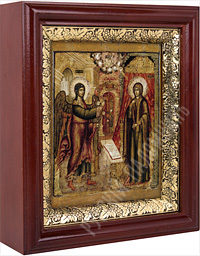 Икона - Божией Матери «Благовещение» (1670 г.) в деревянном киоте. 210х180х60 мм.