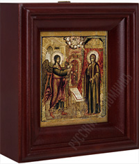 Икона - Божией Матери «Благовещение» (1670 г.) в деревянном киоте. 160х140х50 мм.