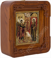 Икона - Божией Матери «Благовещение» (1670 г.) в деревянном киоте. 152х135х52 мм.