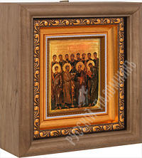 Икона - Собор двенадцати Апостолов (XIV век) в деревянном киоте. 180х165х60 мм.