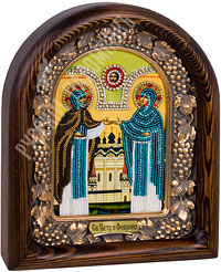 Икона - Святые Петр и Феврония. 185х230х50 мм. (Бисер, деревянный киот).