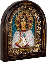 Икона - Святая Великомученица Марина (Маргарита) Антиохийская. 185х230х48  мм. (Бисер, деревянный киот).